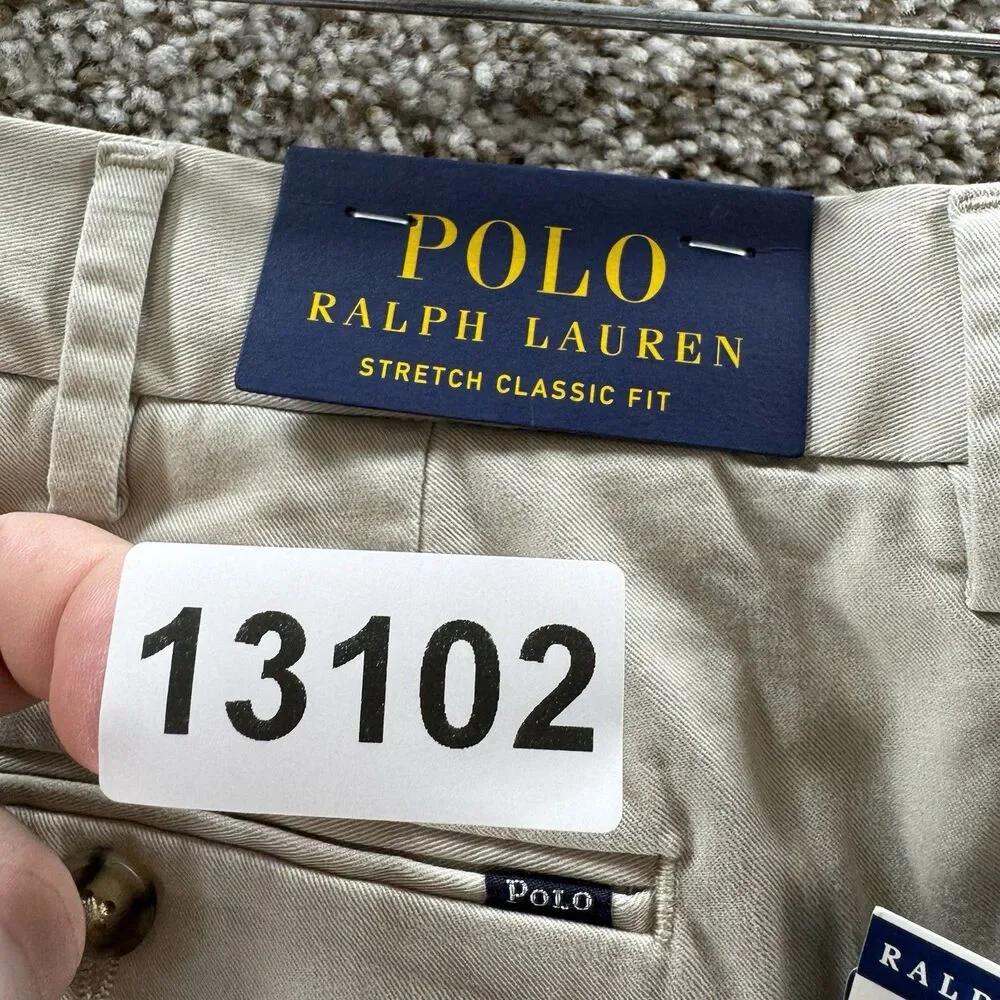 Polo Ralph Lauren Pants Mens 42x36 Stretch‎ Classic Fit Chino Tan New With Tags